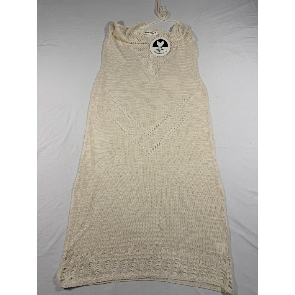 Breathsunny Women's Crochet Swimsuit Summer Beach Coverup-Cream-Med
